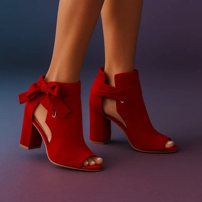 Women's Pumps Peeptoe Block Heel Bow Accent