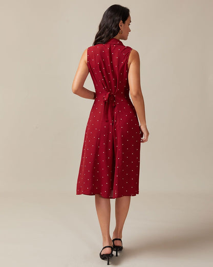 Women's summer midi dress with V-neck, polka dots, and tie at the back, sleeveless