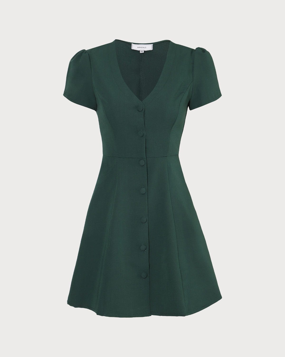 Damen Minikleid mit V-Ausschnitt, Knopfleiste und A-Linien-Silhouette, Kurzarm
