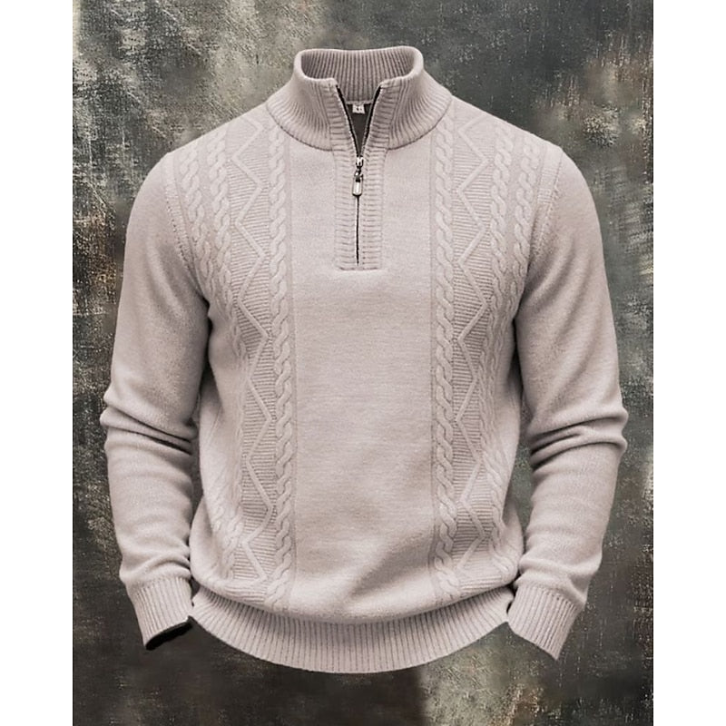 Strukturierter Herren-Zip-Pullover mit Stehkragen für einen vielseitigen Alltagslook