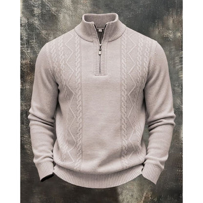 Strukturierter Herren-Zip-Pullover mit Stehkragen für einen vielseitigen Alltagslook