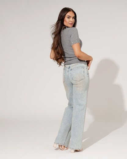 Women's Jeans Wide Leg Straight Fit Blue