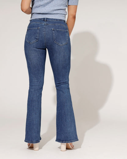 Women's Flared Jeans with High Waist, Blue Stretch Denim