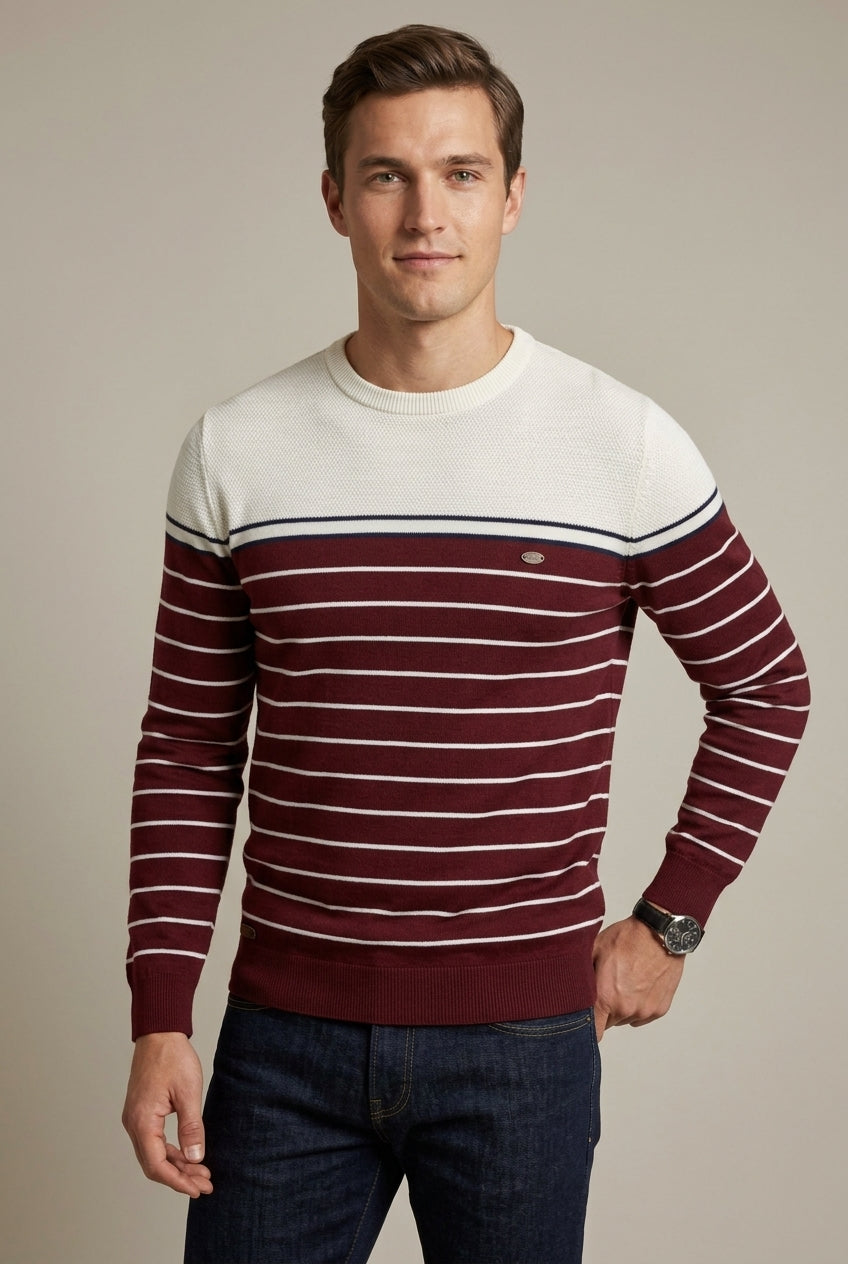 Herren Gestreifter Pullover Mit Rundhalsausschnitt