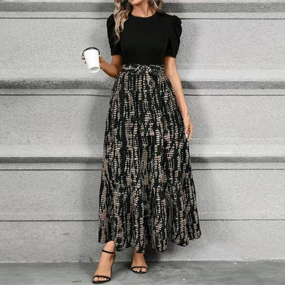 Damen Maxikleid Blumenmuster Hohe Taille A Linie Sommer