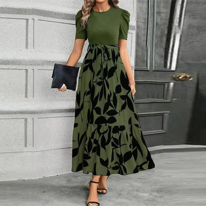 Damen Maxikleid Blumenmuster Hohe Taille A Linie Sommer