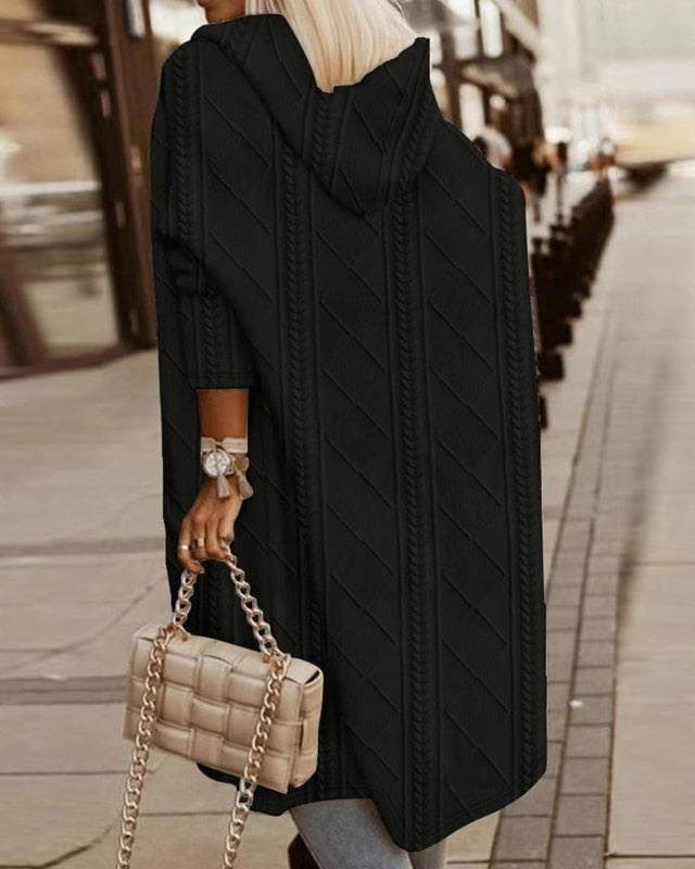 Damen Strickjacke Mit Kapuze Und Verlängertem Schnitt