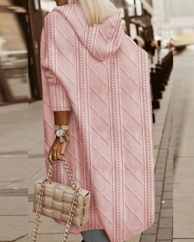 Damen Strickjacke Mit Kapuze Und Verlängertem Schnitt
