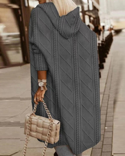 Damen Strickjacke Mit Kapuze Und Verlängertem Schnitt