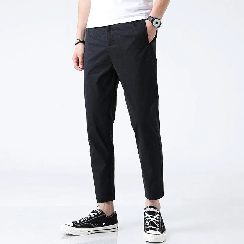 Men's chino trousers with straight cut, ankle-length, four-way stretch