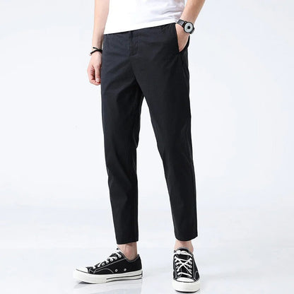 Men's chino trousers with straight cut, ankle-length, four-way stretch