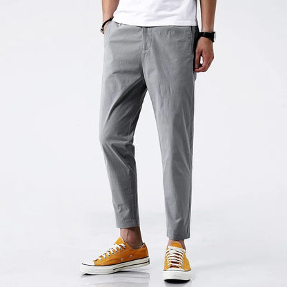 Men's chino trousers with straight cut, ankle-length, four-way stretch
