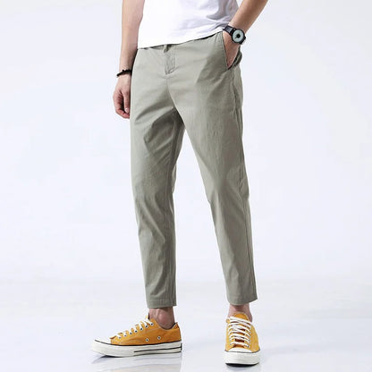 Men's chino trousers with straight cut, ankle-length, four-way stretch