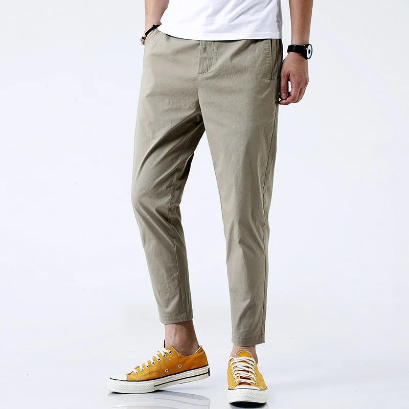 Men's chino trousers with straight cut, ankle-length, four-way stretch