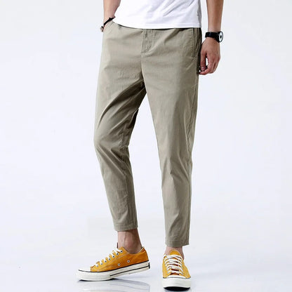 Men's chino trousers with straight cut, ankle-length, four-way stretch