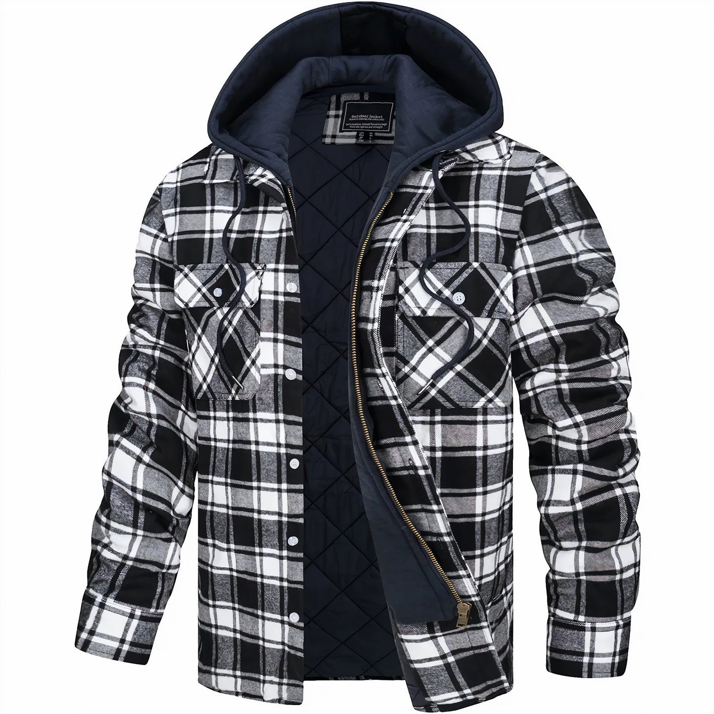 Herren Winterjacke Mit Karomuster Und Reißverschluss