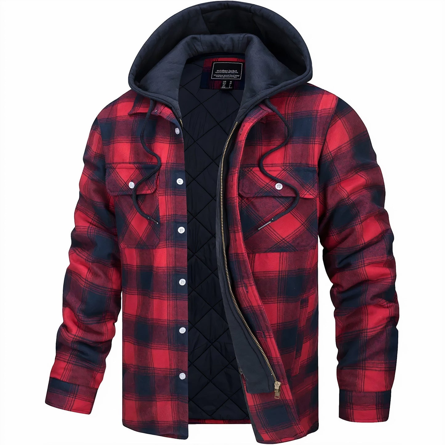 Herren Winterjacke Mit Karomuster Und Reißverschluss