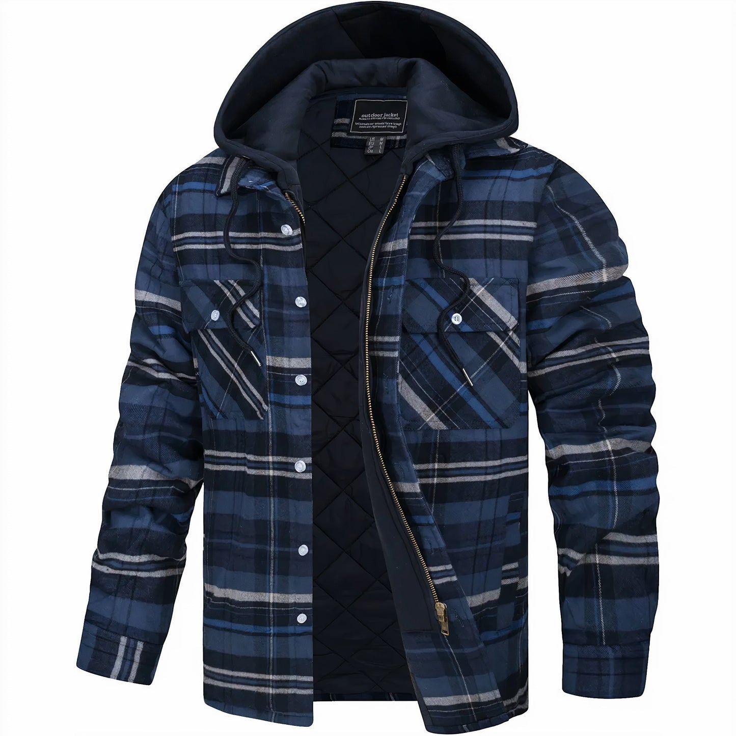 Herren Winterjacke Mit Karomuster Und Reißverschluss