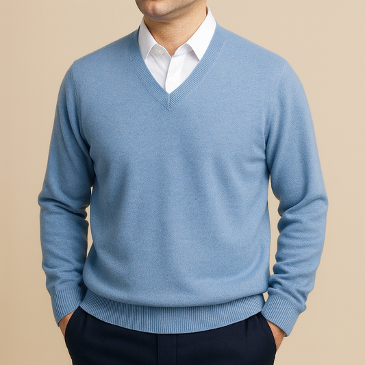 Herren V-Ausschnitt Pullover mit Raffiniertem Strickdesign