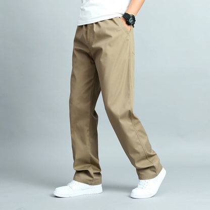 Men's Spring Straight Cotton Pants with Multiple Pocket Design