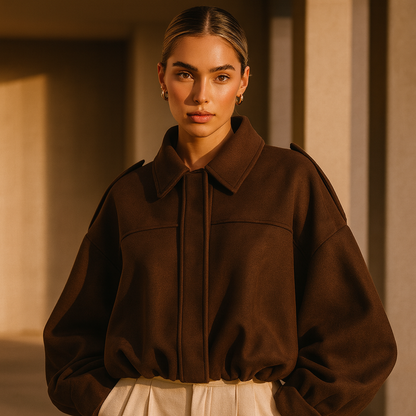 Women's Autumn Bomber Jacket with Oversized Fit, Cropped Length, and Zipper