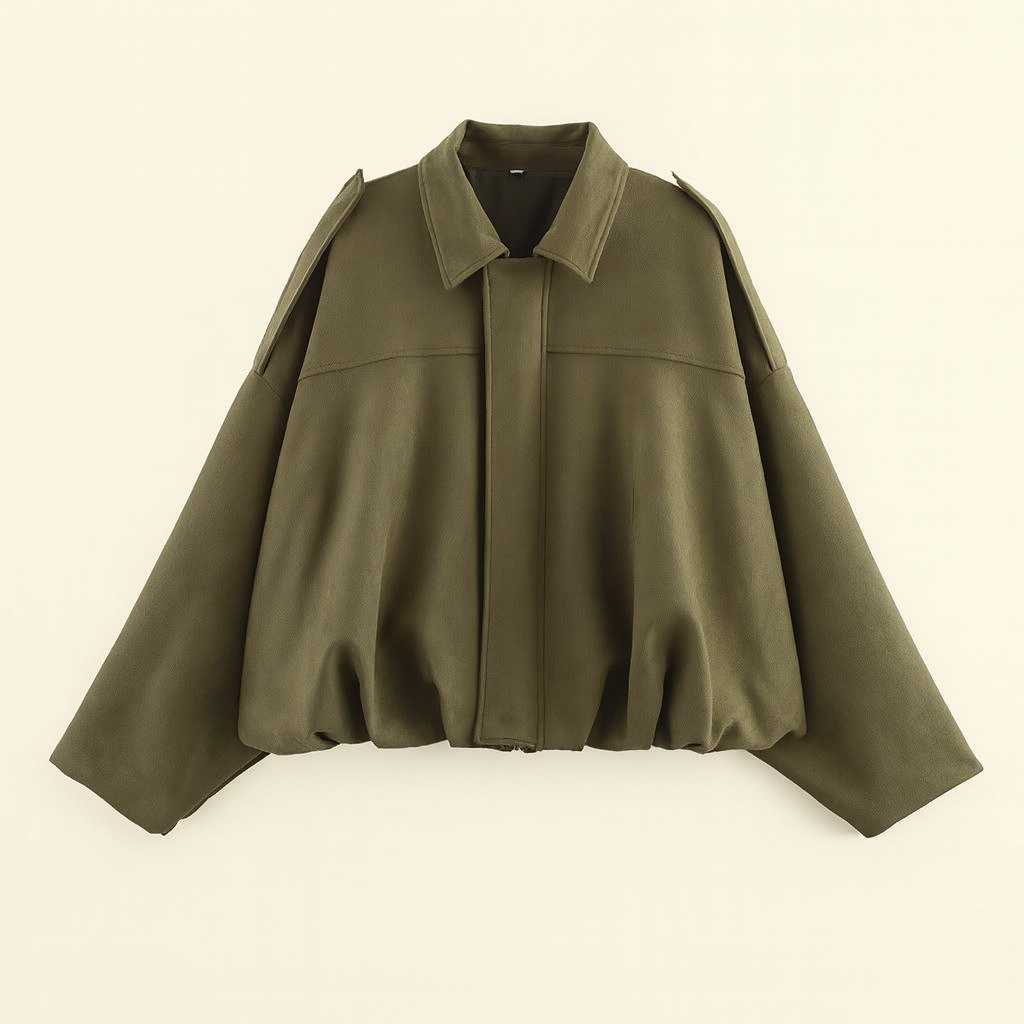 Women's Autumn Bomber Jacket with Oversized Fit, Cropped Length, and Zipper