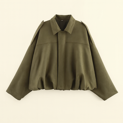 Women's Autumn Bomber Jacket with Oversized Fit, Cropped Length, and Zipper