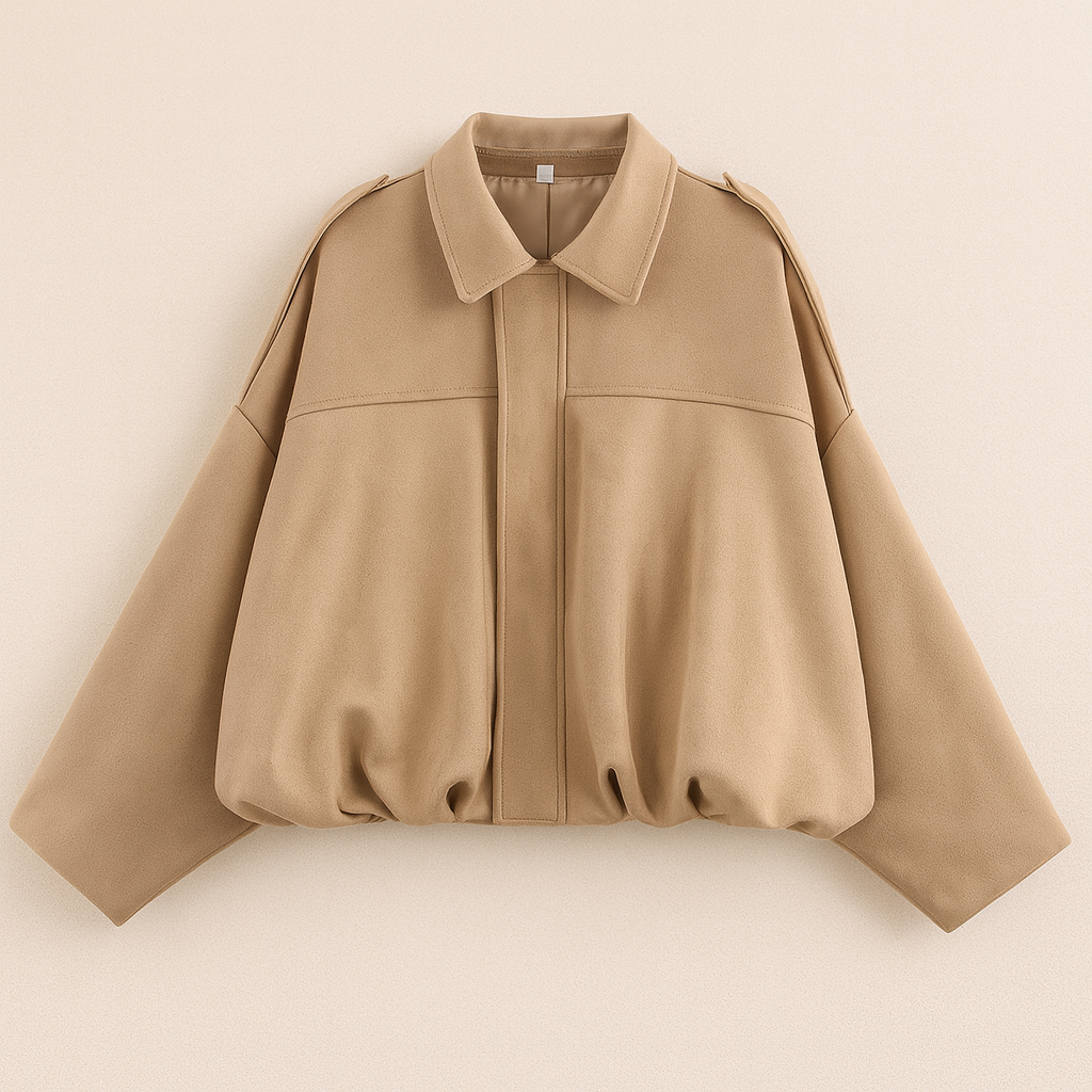 Women's Autumn Bomber Jacket with Oversized Fit, Cropped Length, and Zipper