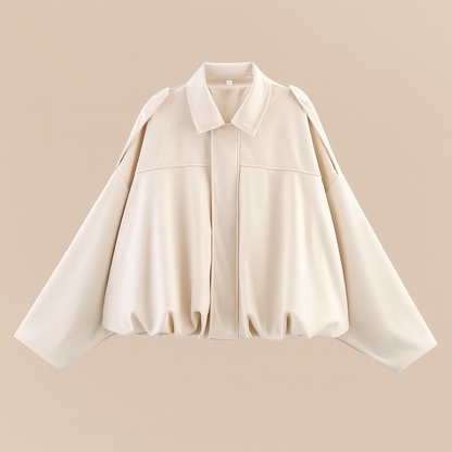 Women's Autumn Bomber Jacket with Oversized Fit, Cropped Length, and Zipper