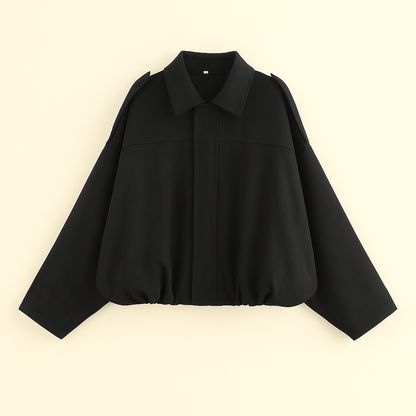 Women's Autumn Bomber Jacket with Oversized Fit, Cropped Length, and Zipper