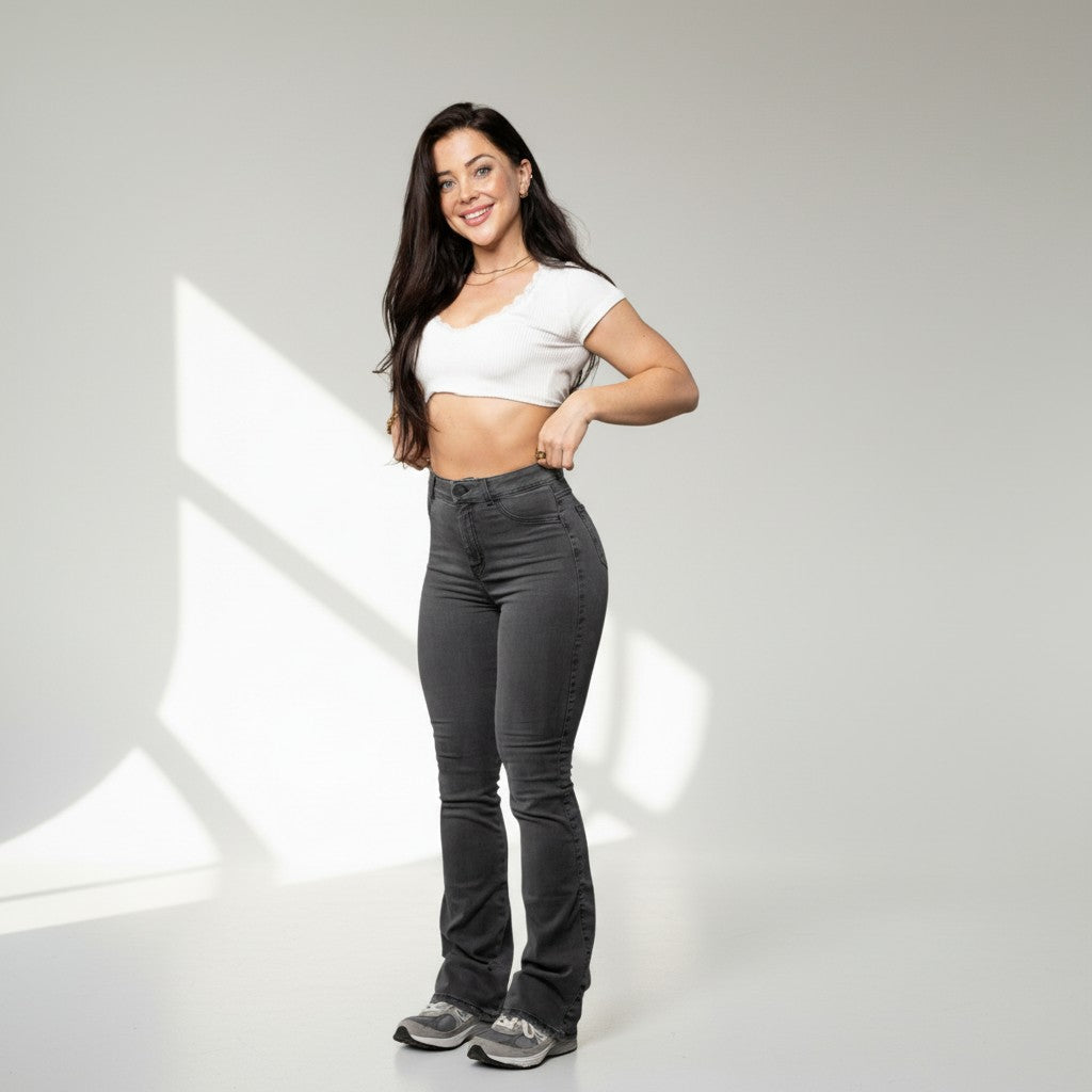 Women's High Waist Flared Jeans Stretch Denim