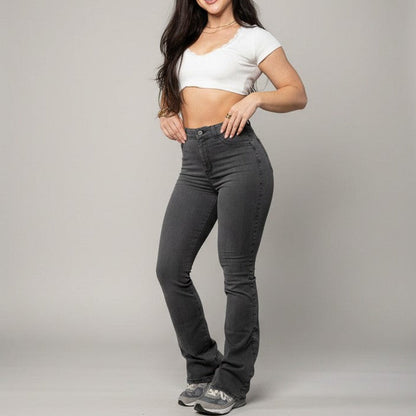 Women's High Waist Flared Jeans Stretch Denim