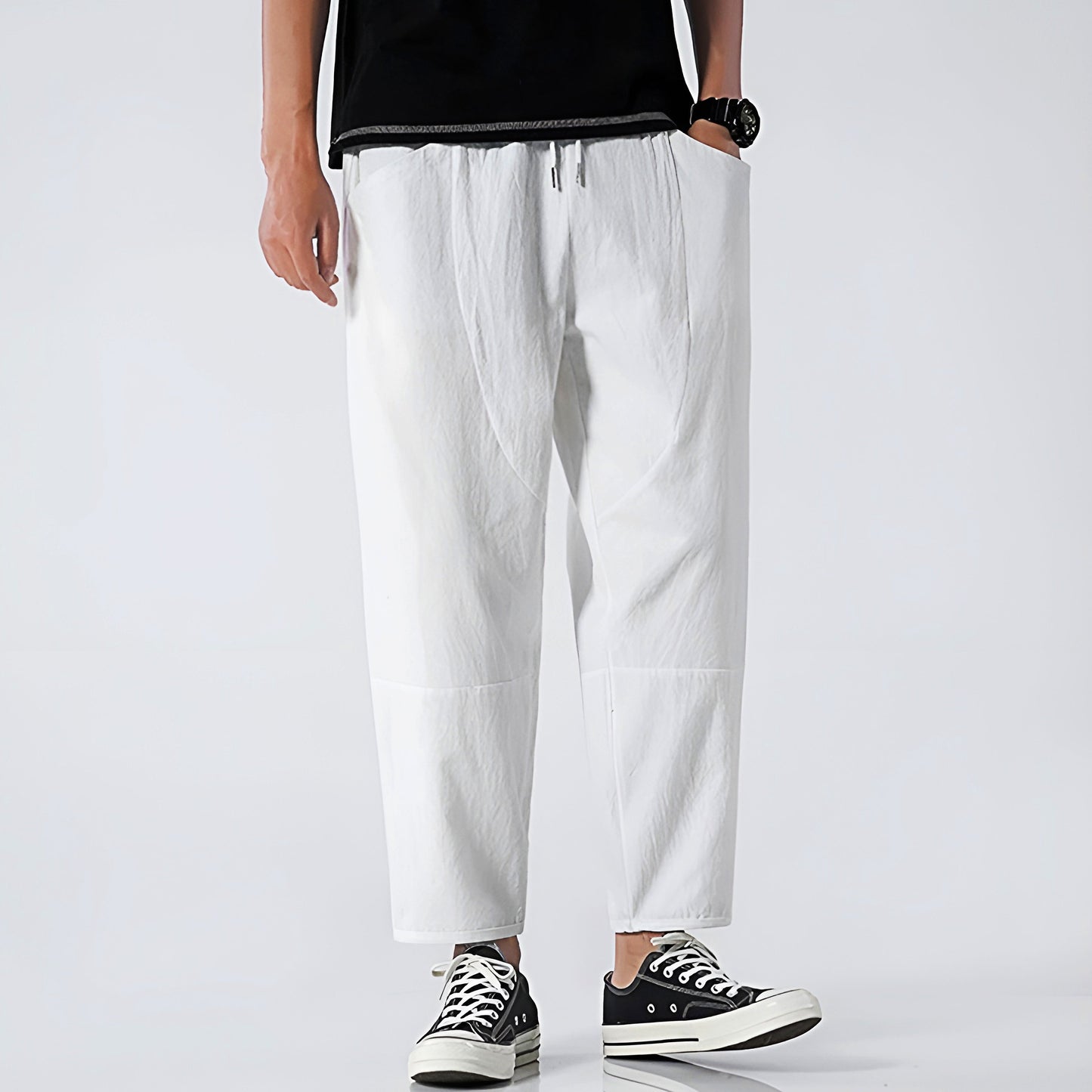 Herren Cropped Hose mit Relaxed Fit und Kordelzugbund – Atmungsaktives Design