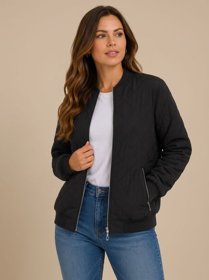 Damen-Steppblouson mit dekorativer Rautensteppung