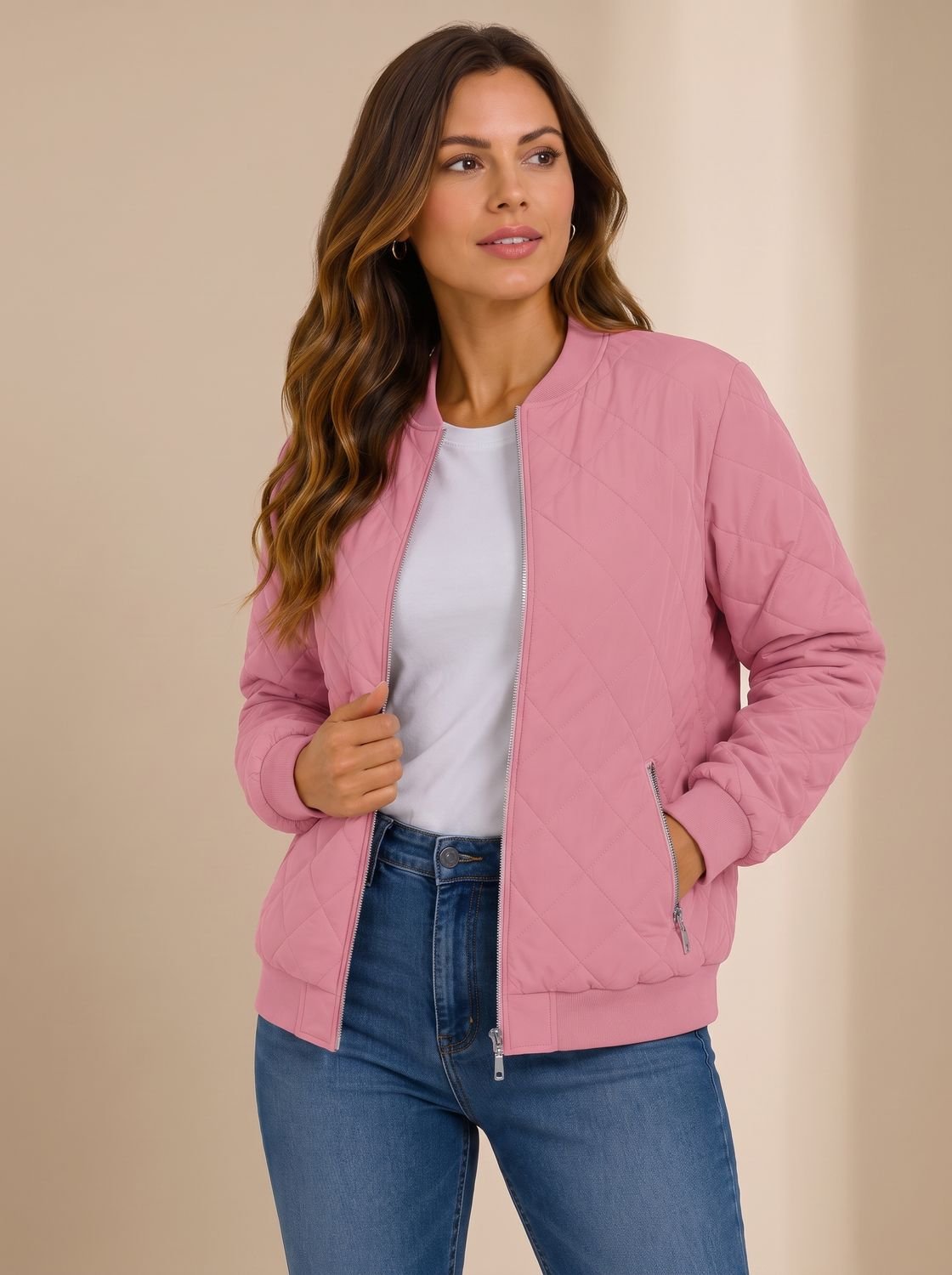 Damen Steppblouson Mit Rautensteppung Und Taschen
