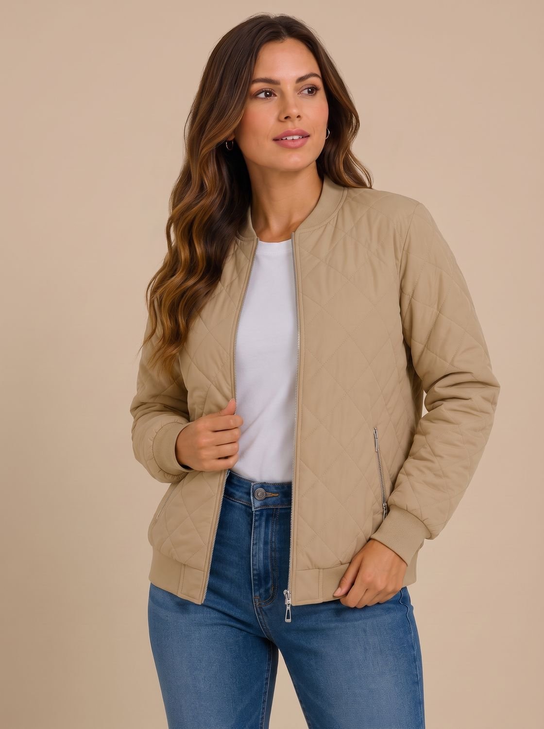 Damen Steppblouson Mit Rautensteppung Und Taschen