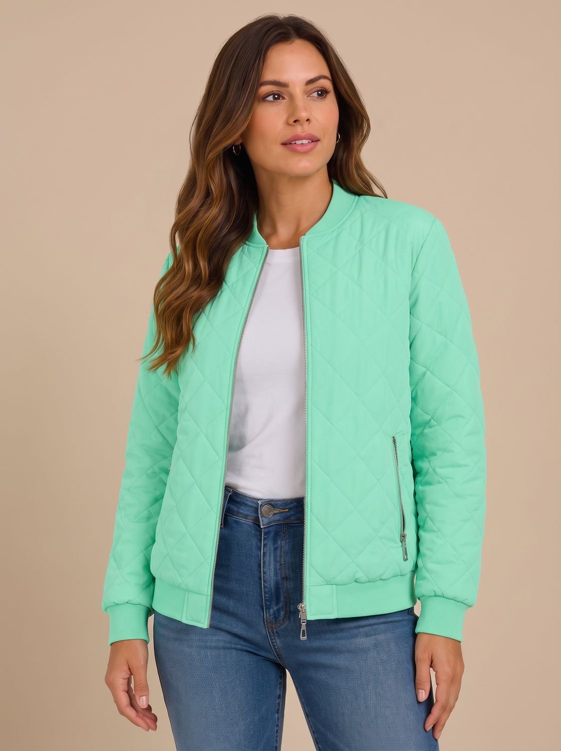 Damen Steppblouson Mit Rautensteppung Und Taschen
