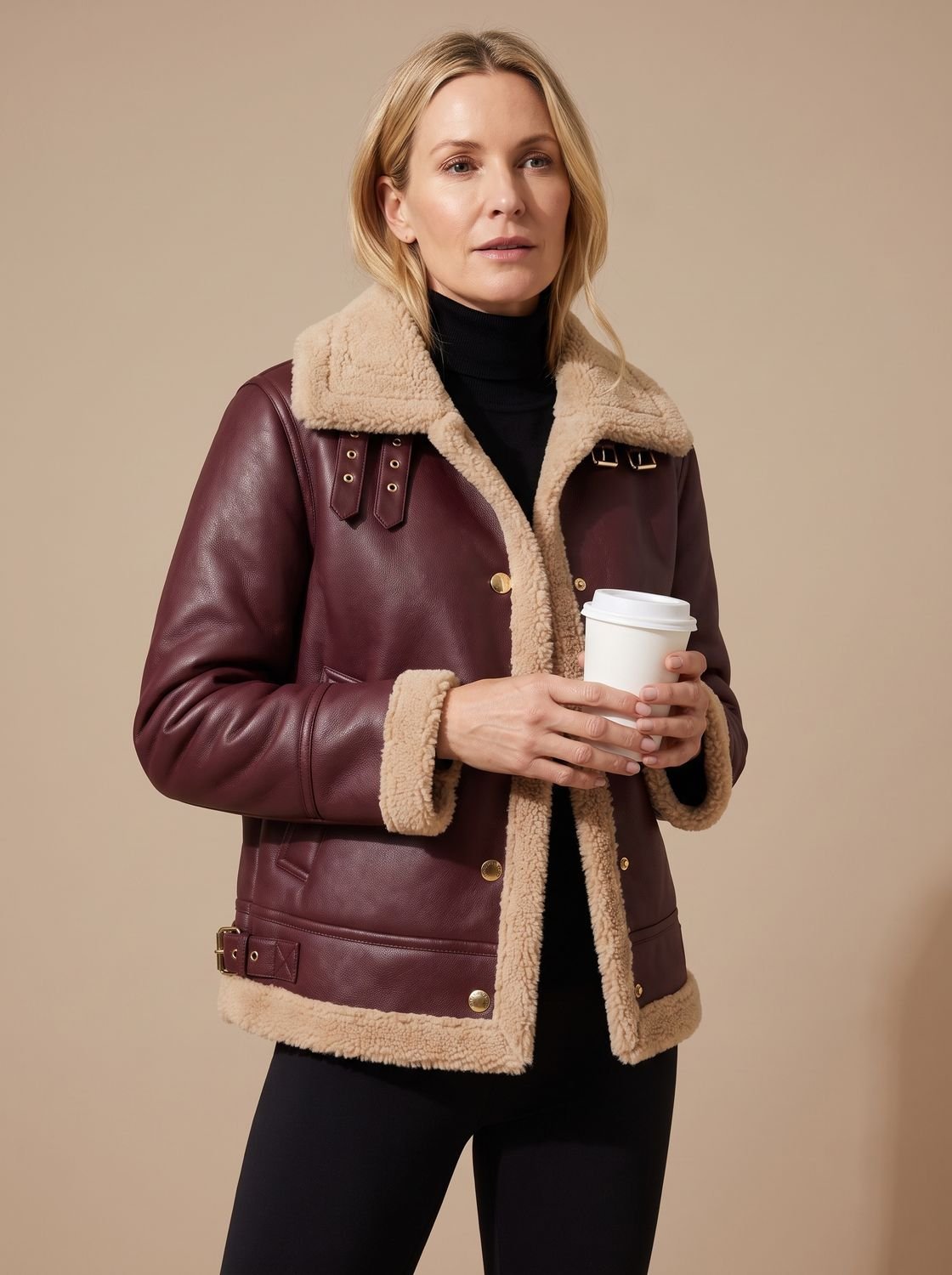 Innenansicht des weichen Sherpa-Futters der Damen-Aviatorjacke