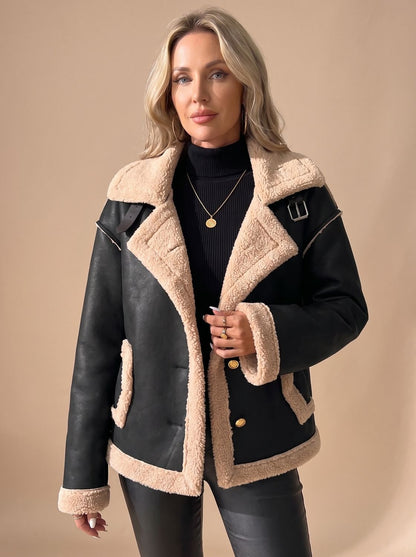 Damen Aviator Jacke Aus Kunstleder Mit Sherpa Futter