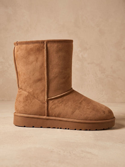 Damen Wadenhohe Winterstiefel Aus Kunstwildleder Mit Teddyfutter