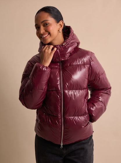 Damen Glänzende Steppjacke Mit Kapuze