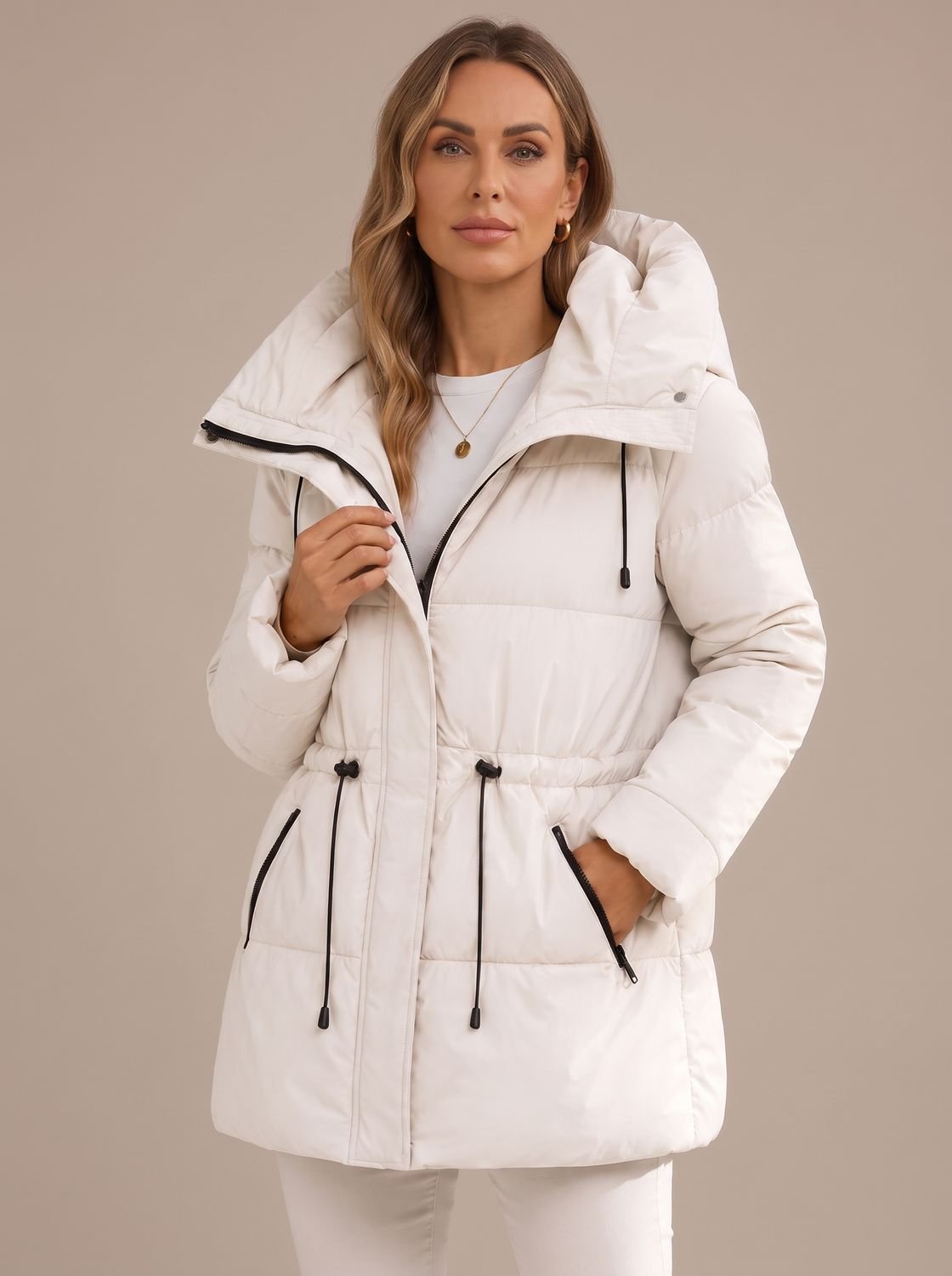 Damen Steppjacke Mit Kapuze Und Kordelzug