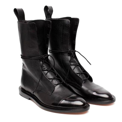 Damen Combat Schnürboots Mit Kappenspitze Bis Zur Wade