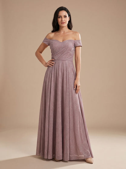 Schulterfreies Damen-Abendkleid mit glitzernden Details und elegantem A-Linien-Schnitt
