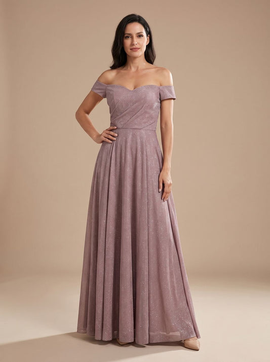 Schulterfreies Damen-Abendkleid mit glitzernden Details und elegantem A-Linien-Schnitt
