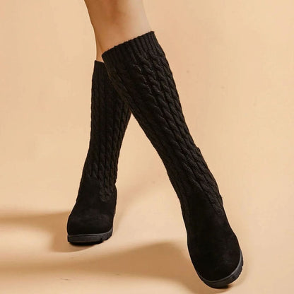 Damen-Wildlederstiefel mit orthopädischem Design und Zopfstrick