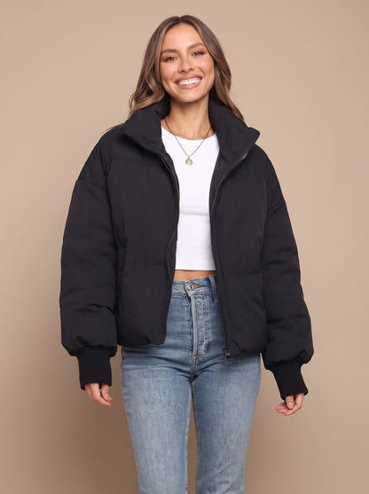 Damen Oversize Pufferjacke Mit Stehkragen