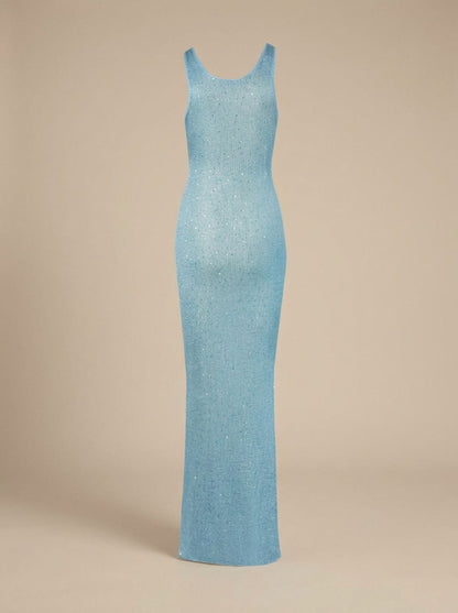 Damen-Abendkleid mit Pailletten, Rundhalsausschnitt und Maxilänge