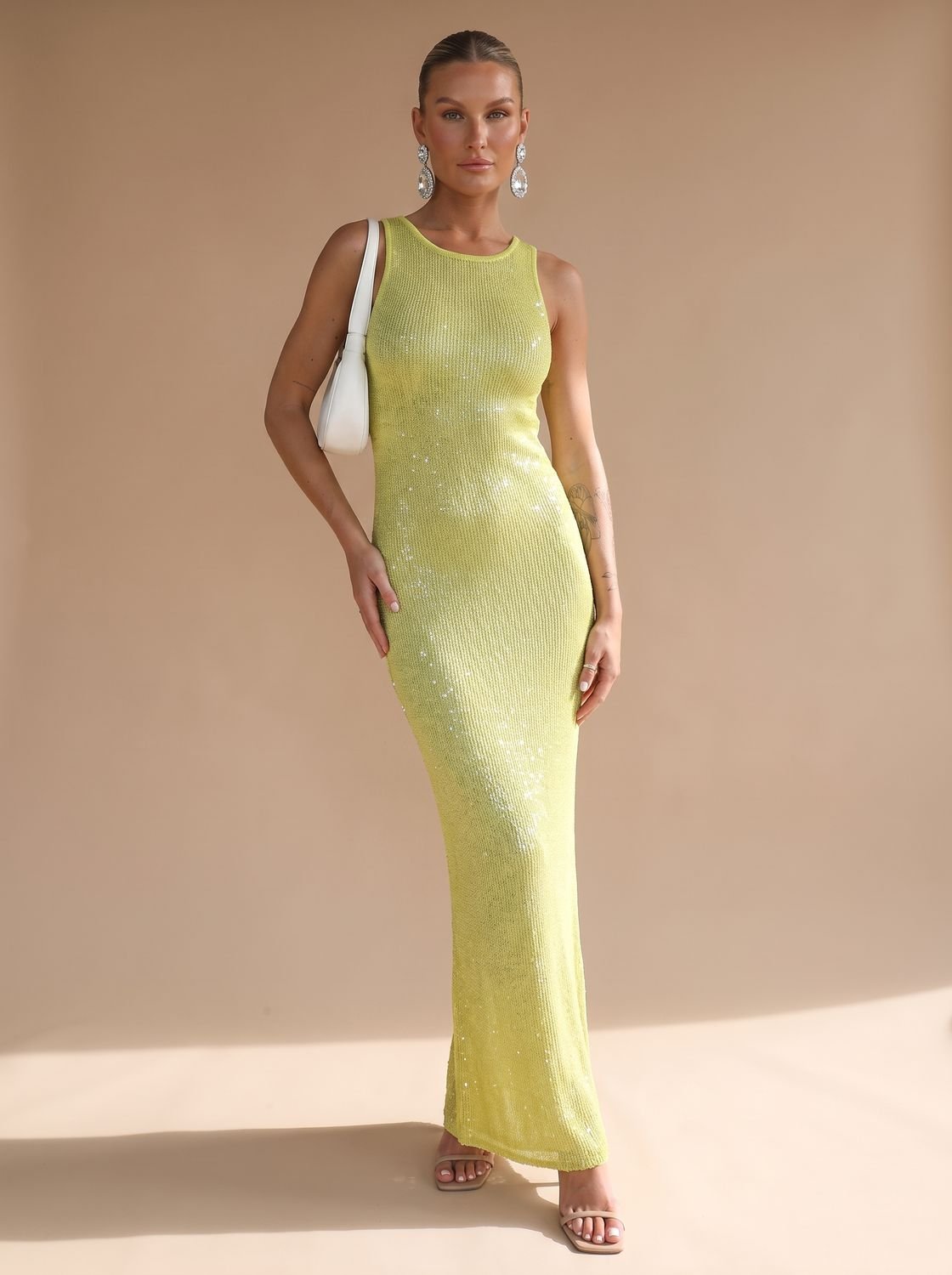 Damen Pailletten Maxikleid Mit Rundhalsausschnitt