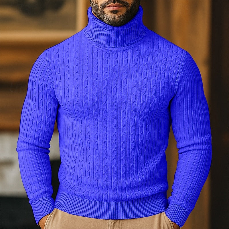 Herrenpullover mit strukturiertem Zopfmuster und hohem Rollkragen